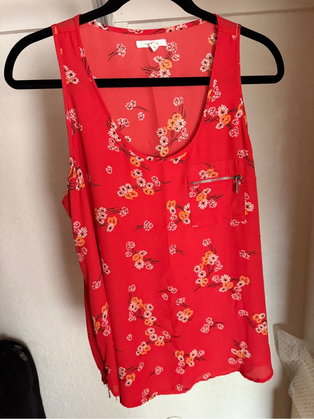 Floral Red Tank Top with zipper details